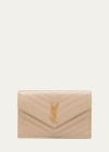 Saint Laurent Ysl Monogram Small Wallet On Chain In Grained Leather In Dark Beige