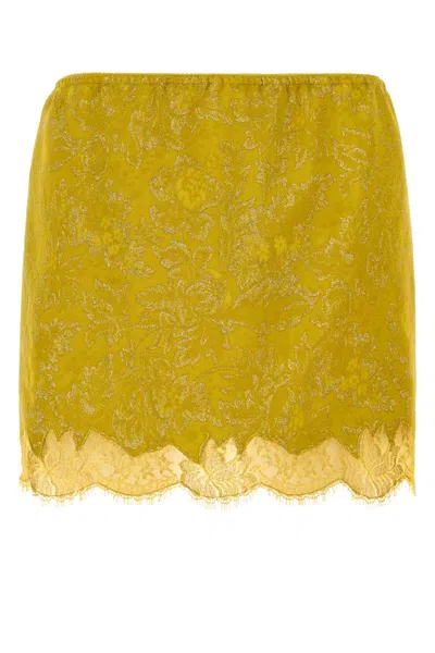 Saint Laurent -inspired Gold Jacquard And Lace Mini Skirt