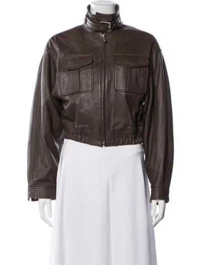 Pre-owned Saks Potts Lamb Leather Biker Jacket In Brown