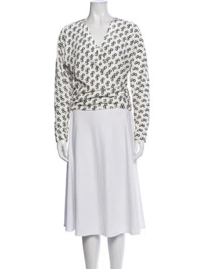 Pre-owned Saks Potts Printed V-neck Top In White