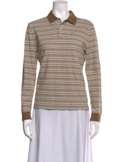 Pre-owned Saks Potts Striped Long Sleeve Polo In Neutrals