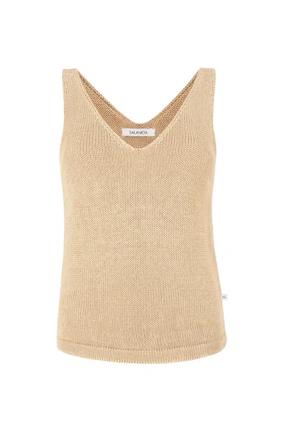 Salanida Women's Neutrals Mare Knitted 100% Linen Tank Top Sand