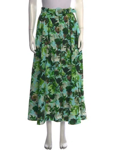 Pre-owned Saloni Floral Print Long Skirt In Green