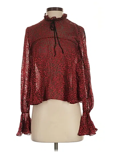 Pre-owned Saloni Long Sleeve Silk Top Red High Neck Tops