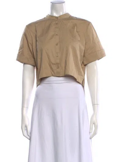 Pre-owned Saloni Short Sleeve Button-up Top In Neutrals