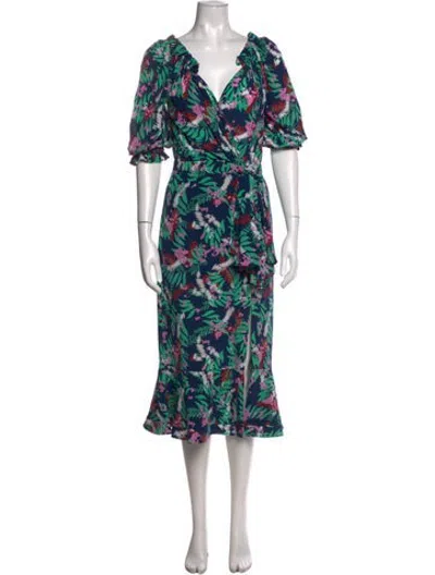 Pre-owned Saloni Silk Midi Length Dress In Blue
