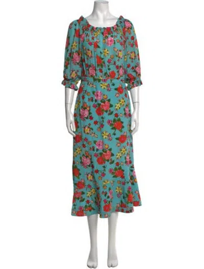 Pre-owned Saloni Silk Midi Length Dress In Blue
