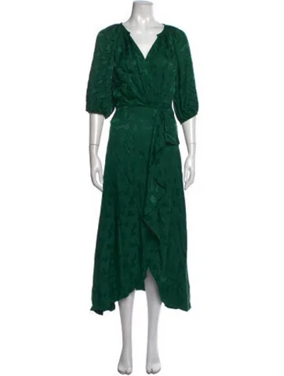 Pre-owned Saloni Silk Midi Length Dress In Green