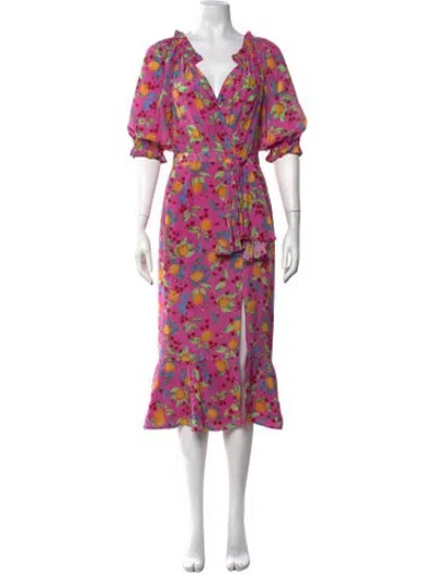 Pre-owned Saloni Silk Midi Length Dress In Purple