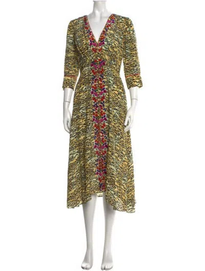 Pre-owned Saloni Silk Midi Length Dress In Yellow