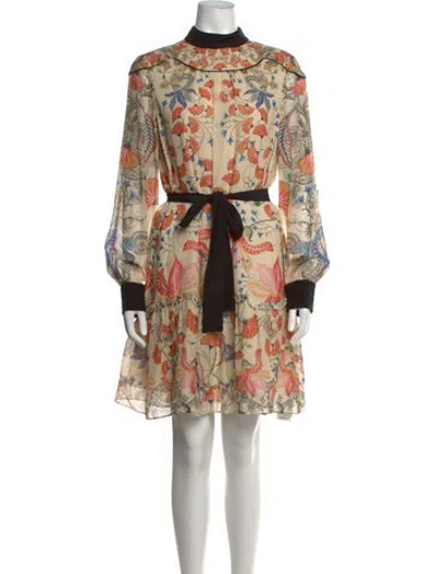 Pre-owned Saloni Silk Mini Dress In Neutrals