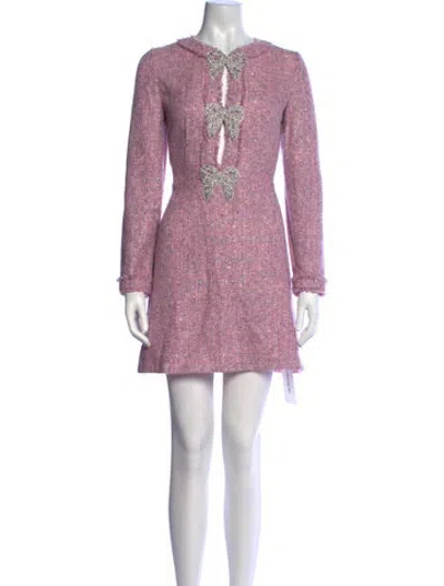 Pre-owned Saloni Tweed Pattern Mini Dress In Metallic/pink