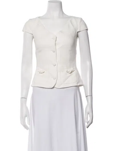 Pre-owned Saloni V-neck Short Sleeve Blouse In Neutrals