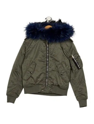 Pre-owned Sam Kids' Boys' Fur-trimmed Jacket In Blue/green