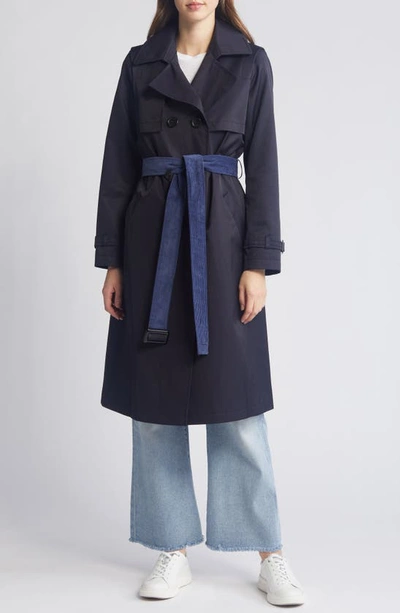 Sam Edelman Corduroy Contrast Trench Coat In Navy