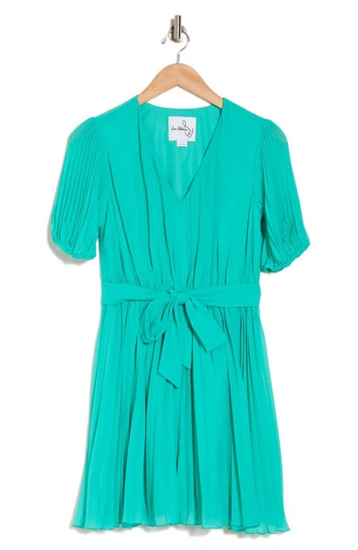 Sam Edelman Short Sleeve Pleated Dress In Turquoise