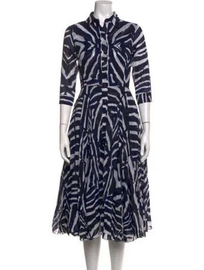 Pre-owned Samantha Sung Animal Print Midi Length Dress In Blue