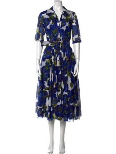 Pre-owned Samantha Sung Floral Print Midi Length Dress In Blue