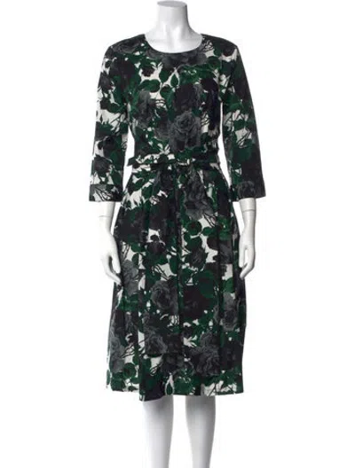 Pre-owned Samantha Sung Floral Print Midi Length Dress In Green