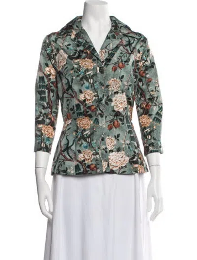 Pre-owned Samantha Sung Floral Print V-neck Blouse W/ Tags In Green