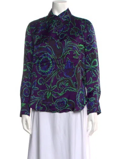 Pre-owned Samantha Sung Linen Floral Print Blouse W/ Tags In Purple