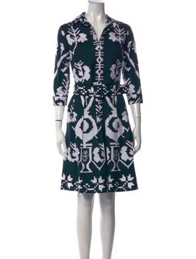 Pre-owned Samantha Sung Patterned Knee-length Dress In Blue