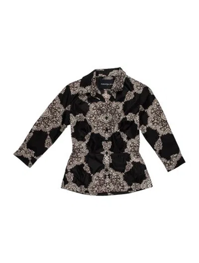 Pre-owned Samantha Sung Printed Long Sleeve Blouse W/ Tags In Black