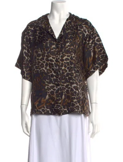 Pre-owned Samantha Sung Silk Animal Print Blouse W/ Tags In Black