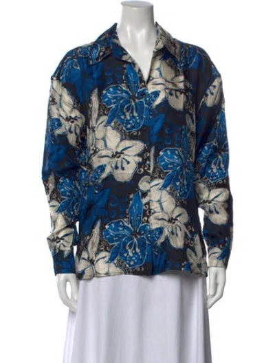 Pre-owned Samantha Sung Silk Floral Print Blouse W/ Tags In Blue