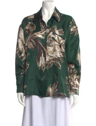 Pre-owned Samantha Sung Silk Floral Print Blouse W/ Tags In Green