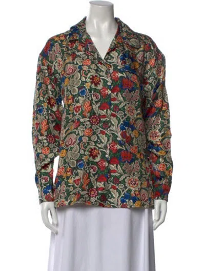 Pre-owned Samantha Sung Silk Floral Print Blouse W/ Tags In Multicolor