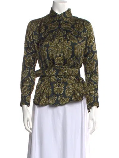 Pre-owned Samantha Sung Silk Paisley Print Blouse W/ Tags In Green