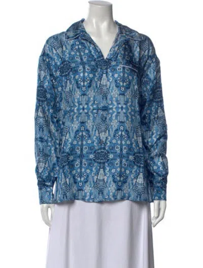 Pre-owned Samantha Sung Silk Printed Blouse W/ Tags In Blue