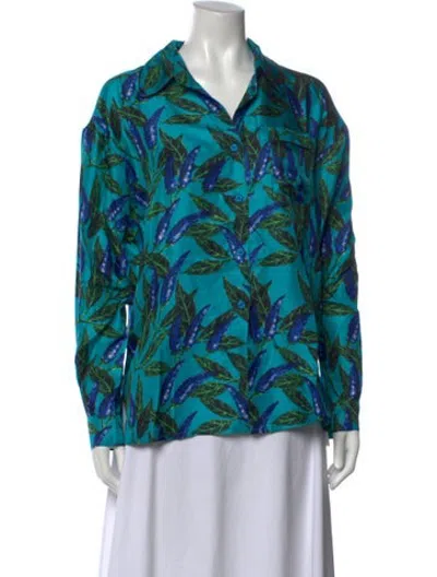 Pre-owned Samantha Sung Silk Printed Blouse W/ Tags In Green