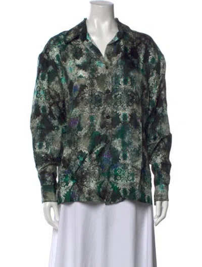 Pre-owned Samantha Sung Silk Printed Blouse W/ Tags In Green