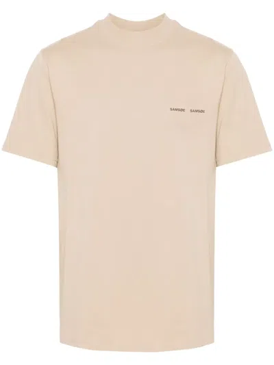 Samsoe & Samsoe Crewneck Norsbro Short Sleeved T-shirt With Logo Print In Neutrals