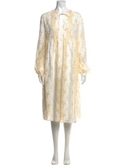 Pre-owned Samsoe & Samsoe Floral Print Midi Length Dress In Neutrals