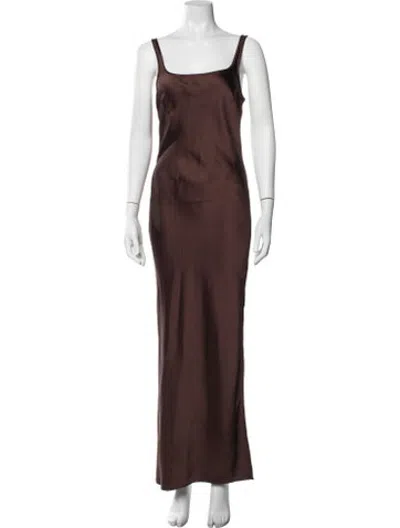 Pre-owned Samsoe & Samsoe Square Neckline Long Dress W/ Tags In Brown
