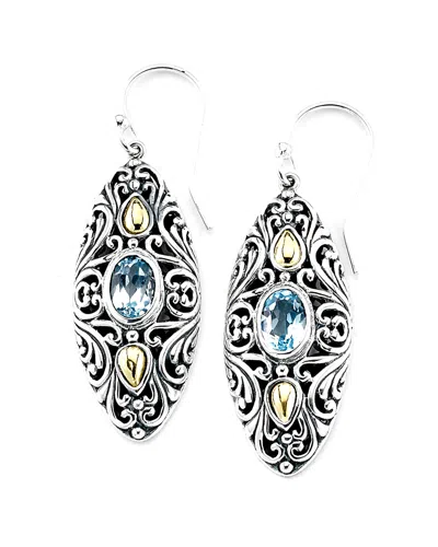 Samuel B. Silver & 18k 1.10 Ct. Tw. Blue Topaz Drop Earrings In Metallic