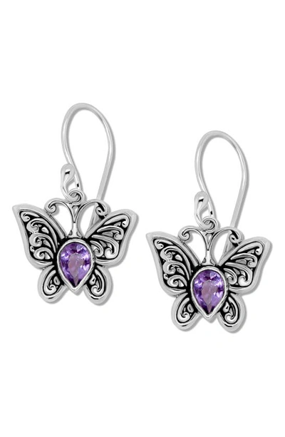 Samuel B. Sterling Silver Amethyst Butterfly Drop Earrings In Purple