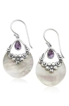 Samuel B. Sterling Silver Semiprecious Stone & Shell Teardrop Earrings In White/ Purple
