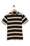 Sanctuary Essential Stripe Mock Neck Ribbed T-shirt In Black/ Milk/ Tan Stripe