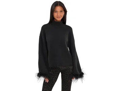 Sanctuary Feather Trim Mock Neck Sweater Women's Sweater Black: Xl (us 14), Acrylic/nylon/polyester
