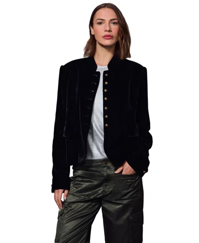Sanctuary Women's Matera Velvet Funnel Neck Military Button Details Jacket In Black