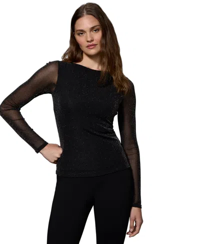 Sanctuary Women's Sparkle Boatneck Long-sleeve T-shirt In Black