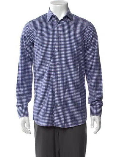 Pre-owned Sand Plaid Print Long Sleeve Shirt In Blue