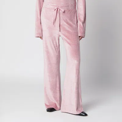 Sanderlak Strawberry Pink Flared Velvet Jogging Trousers
