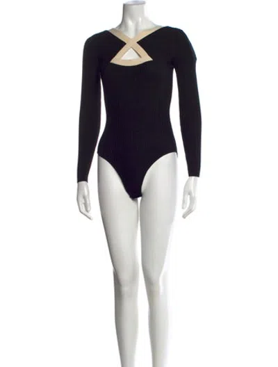 Pre-owned Sandro Asymmetrical Long Sleeve Bodysuit In Black
