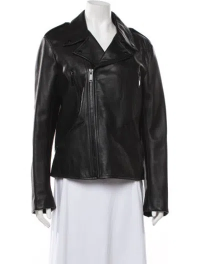 Pre-owned Sandro Calfskin Biker Jacket In Black