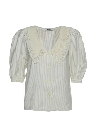 Pre-owned Sandro Clairon Striped-pattern Blouse In White